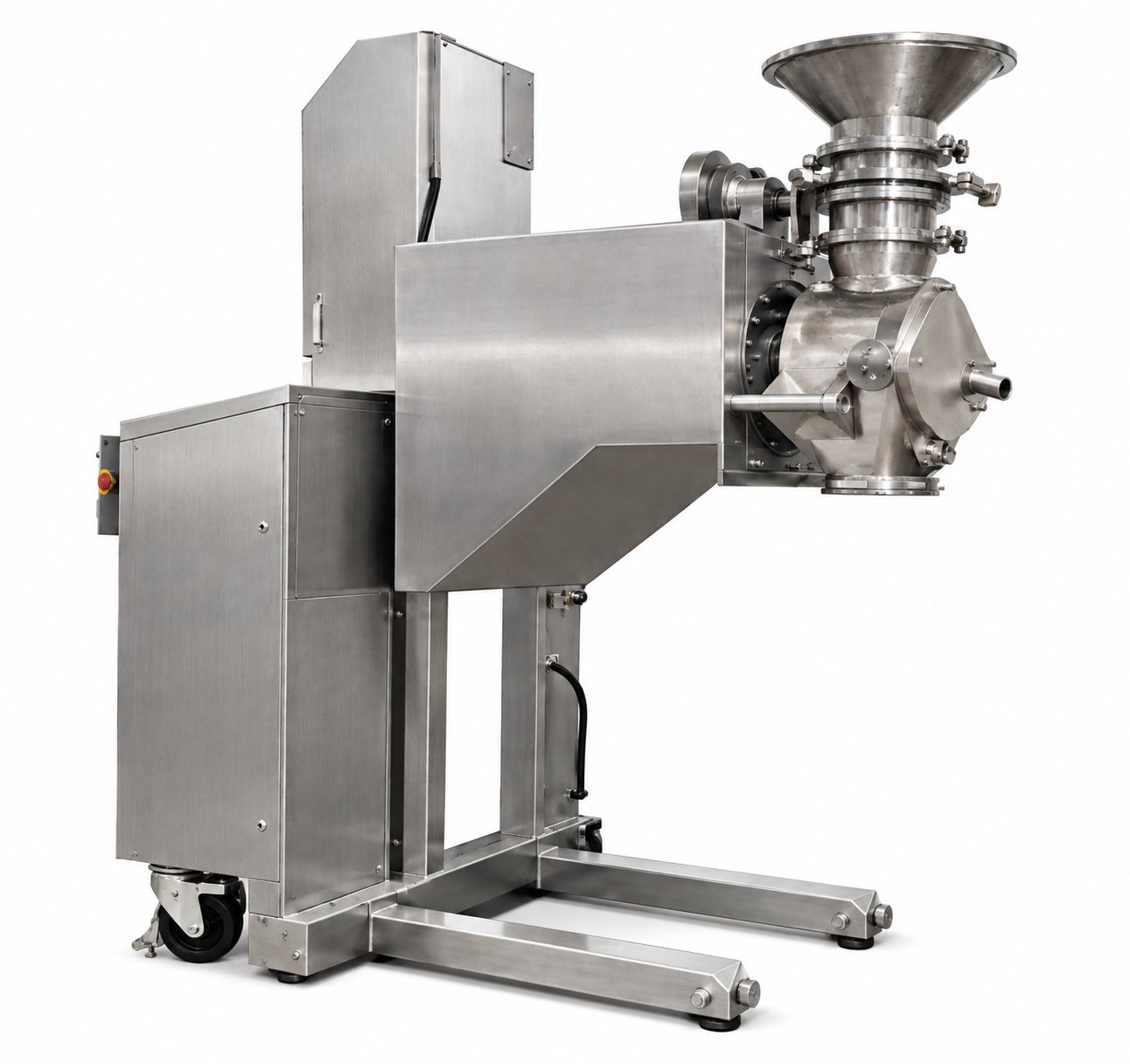 Free drive hammer mill machine on mobile cart for powder size reduction