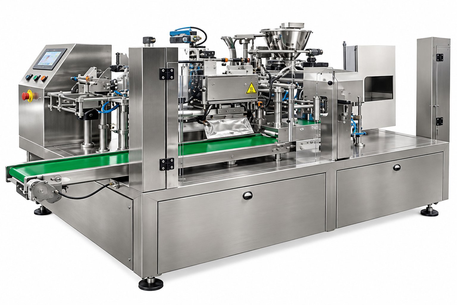 Automatic pouch filling and sealing machine for stand-up pouches